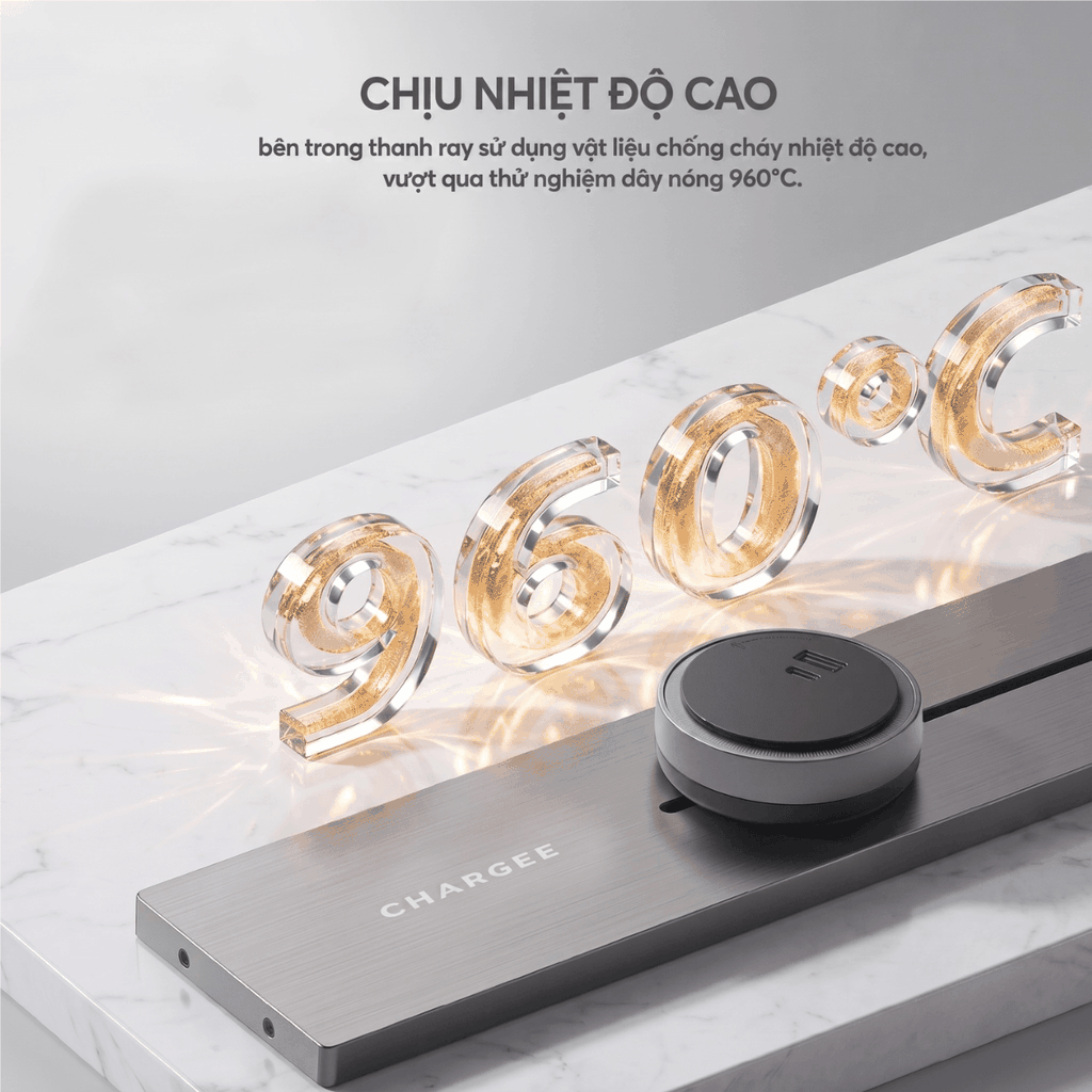 Chargee SlimAir Combo Thanh ray 50cm + 4 ổ đa năng màu Xám