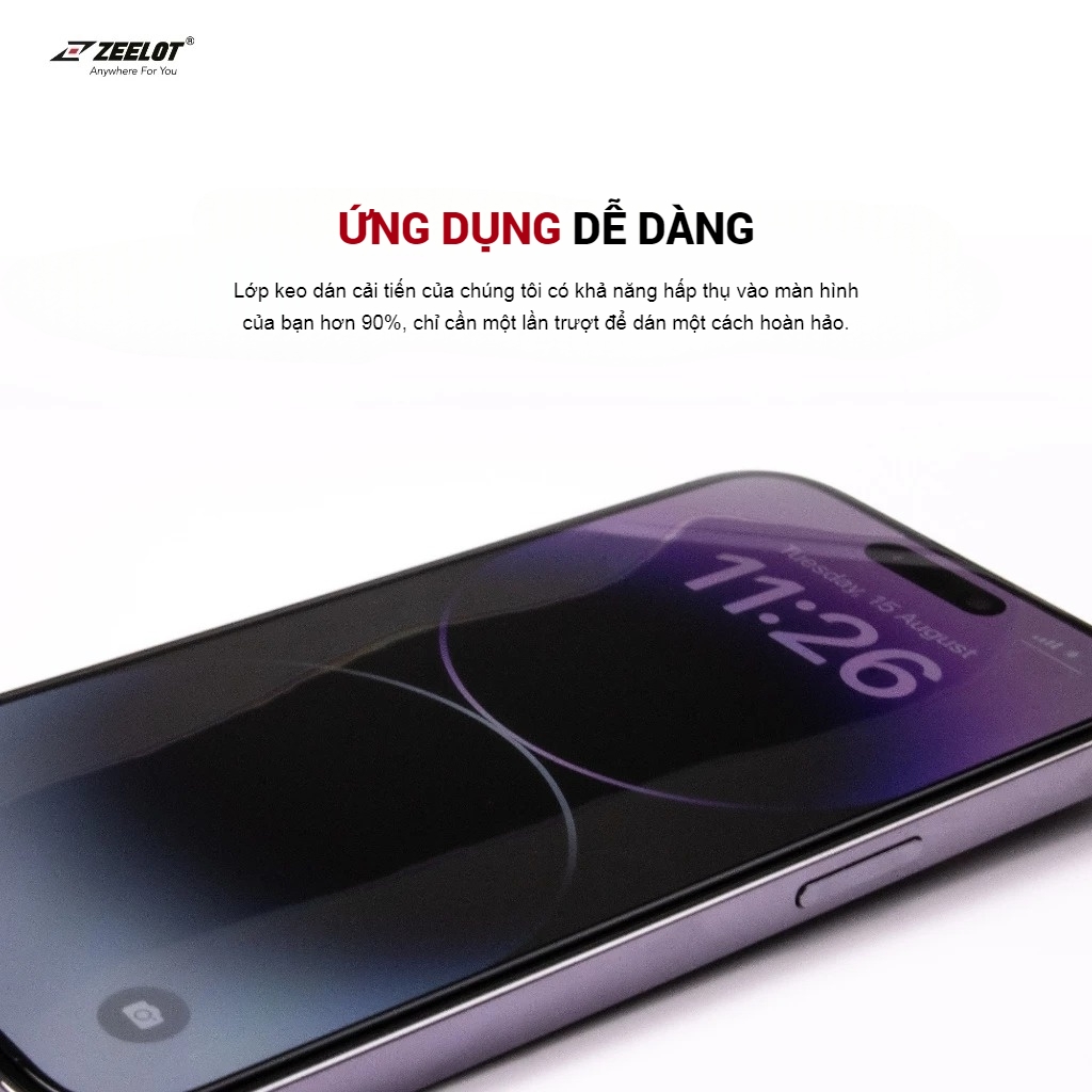 Kính Cường Lực iPhone 15 Series ZEELOT Trong Suốt SOLIDsleek - Retina Clear - Hàng Chính Hãng