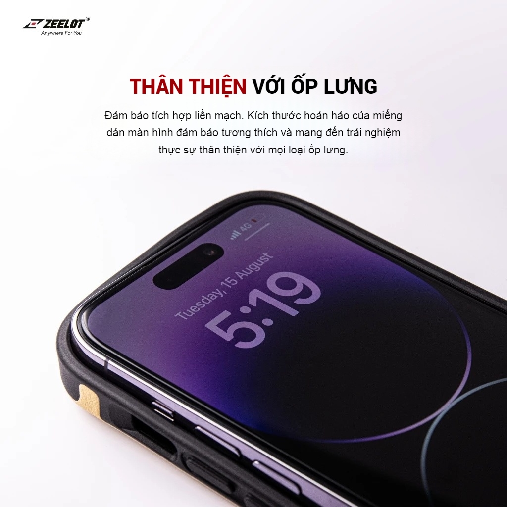 Kính Cường Lực iPhone 15 Series ZEELOT Trong Suốt SOLIDsleek - Retina Clear - Hàng Chính Hãng
