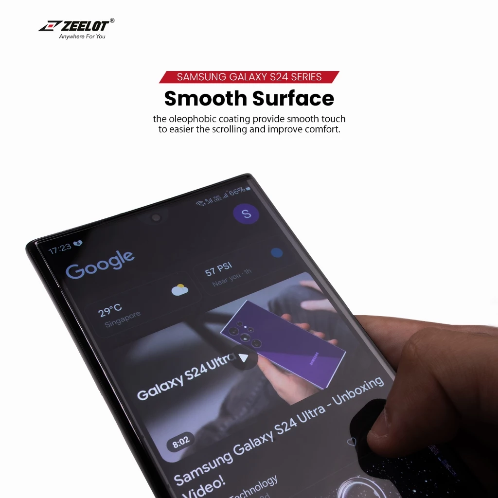 Kính Cường Lực Zeelot Galaxy S24 Ultra Trong Suốt SOLIDsleek 2.5D - Chính Hãng