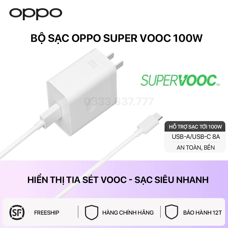 Adapter Sạc Siêu Nhanh Super VOOC 3.0 100W Cho Realme GT Neo 3 / GT 2 Pro