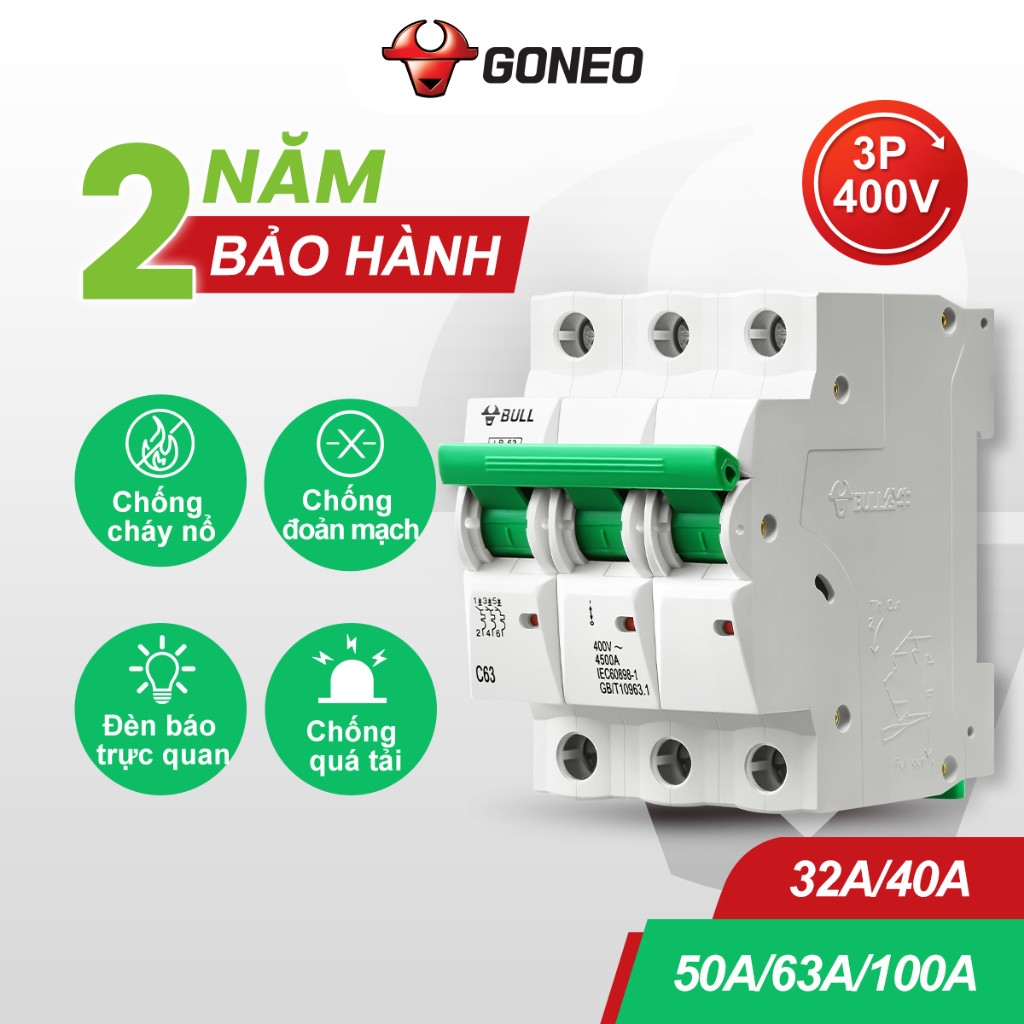 Aptomat an toàn CB Gongniu Bull 1Pha/ 2 Pha / 3 Pha/ 4 Pha, 32A/40A