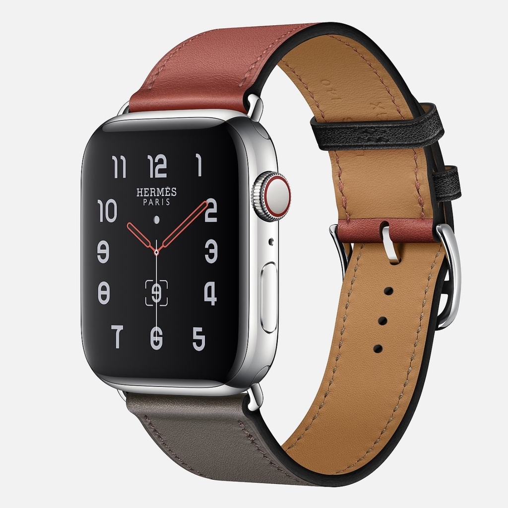 Apple Watch Hermès Series 5 Noir/Brique/Étain Swift Leather Single Tour