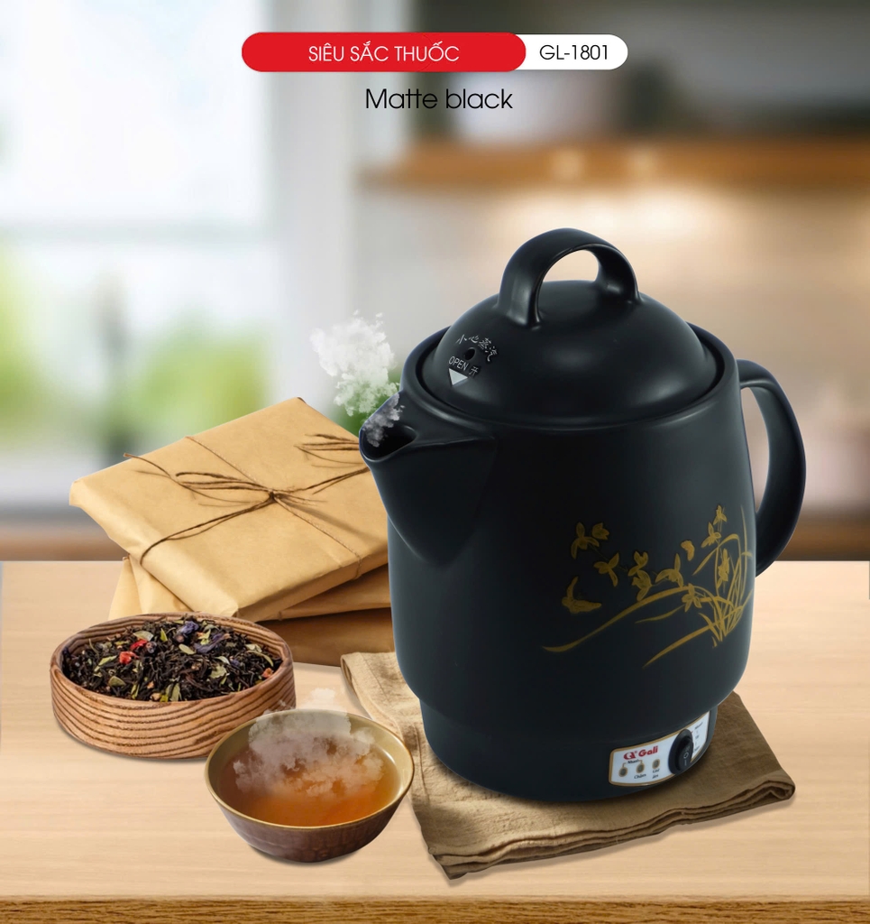 Siêu sắc thuốc 1801 Matte Black - 3.3L - Bảo hành 2 năm
