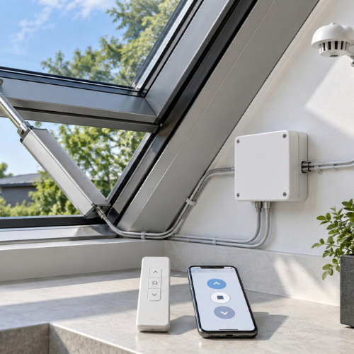 Bộ Điều Khiển Giếng Trời Qua App Tuya – Remote Và Cảm Biến Mưa