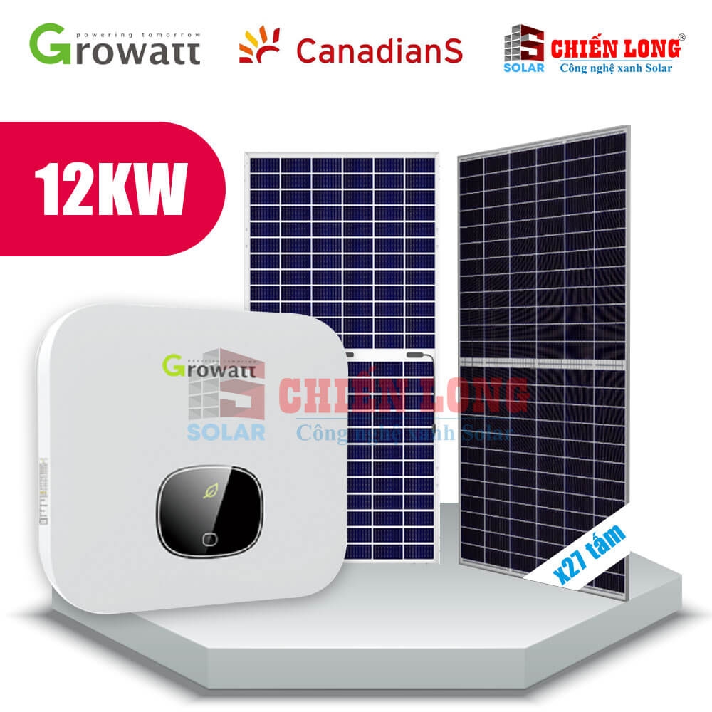 Báo giá 27 tấm pin Canadian 445w | 2 Bộ Inverter Growatt MIN 6000TL-X hòa lưới 12KW-1Pha