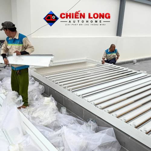 Mái Nhôm Xếp Lật Tự Động Che Ban Công 3m x 6m