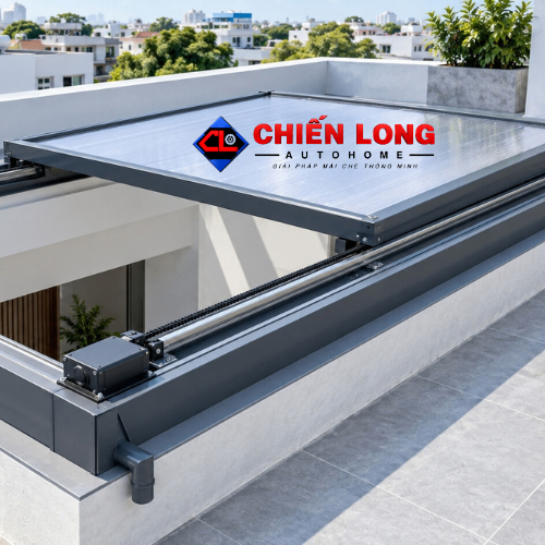 Giếng Trời Lùa Tự Động Khung Nhôm Polycarbonate Đóng Khi Mưa