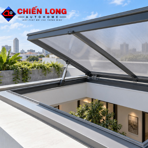 Giếng Trời Lật Tự Động Tự Đóng Khi Mưa – Khung Nhôm Kín Nước