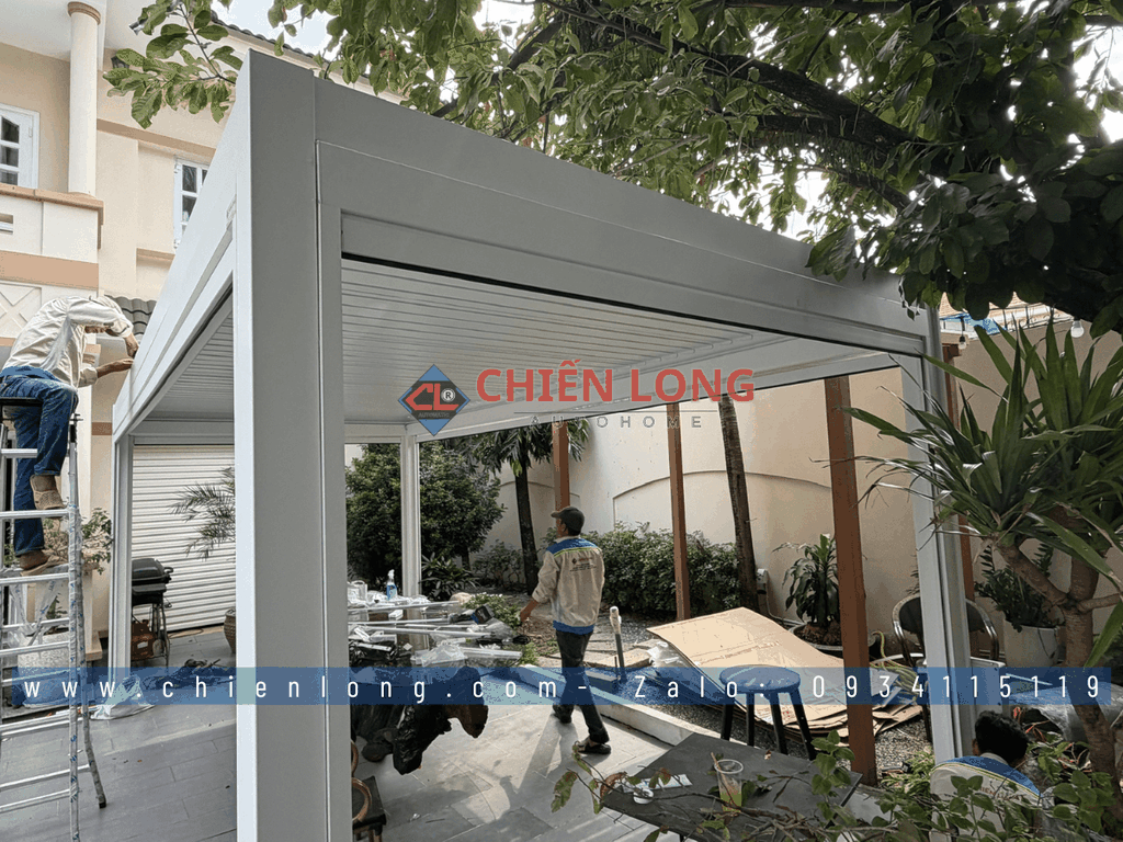 Công trình lắp đặt mái nhôm xếp lật tự động nhà chòi thông minh tại Bình Dương