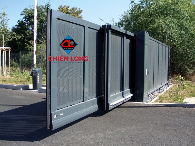 Cửa cổng sắt lùa xếp 2 cánh tự động, lắp đặt nhà phố, Villa, nhà xưởng