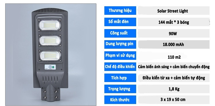 ĐÈN ĐƯỜNG NĂNG LƯỢNG MẶT TRỜI CỔNG XUẤT 90W