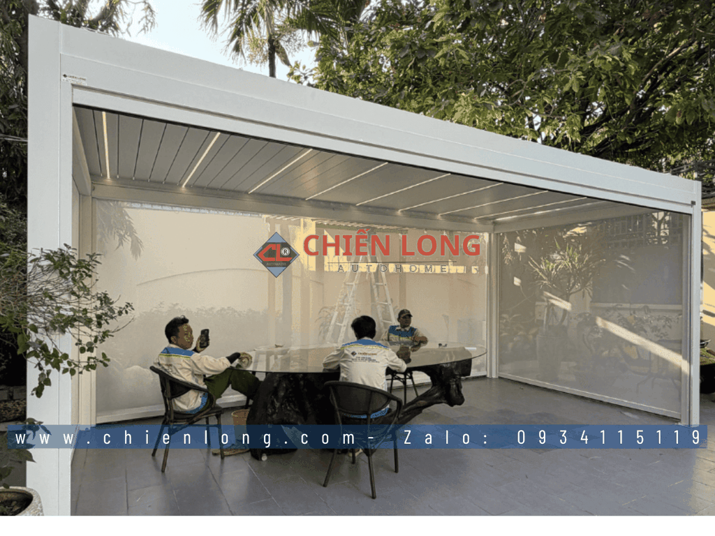 Công trình lắp đặt mái nhôm xếp lật tự động nhà chòi thông minh tại Bình Dương