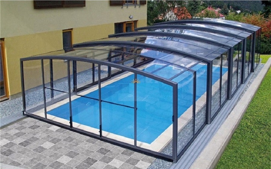 Mái che hồ bơi xếp lớp tự động điều khiển từ xa - Chiến Long lắp đặt thi công toàn quốc