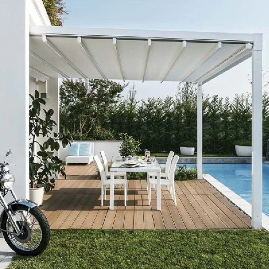 Báo giá lắp đặt mái xếp ly Pergola Pvc chống nắng tự động ngoài trời, Sản phẩm cao cấp nhập khẩu