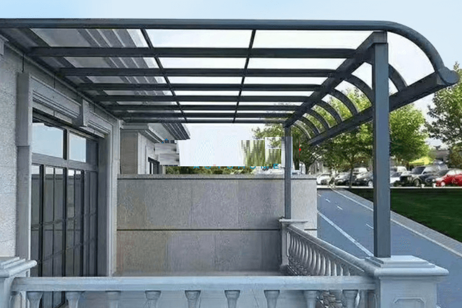 Mái hiên che nắng khung hợp kim nhôm dạng (R), tấm Polycarbonate