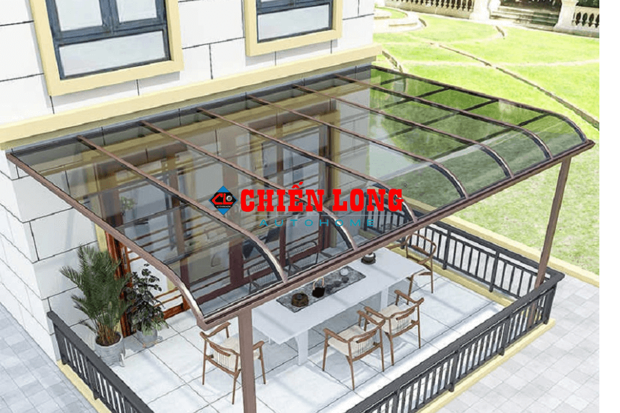 Mái hiên che nắng khung hợp kim nhôm dạng (R), tấm Polycarbonate