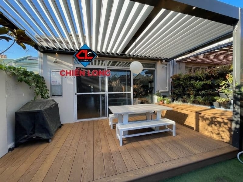 Mái xếp hộp kim nhôm Pergola Aluminum tự động