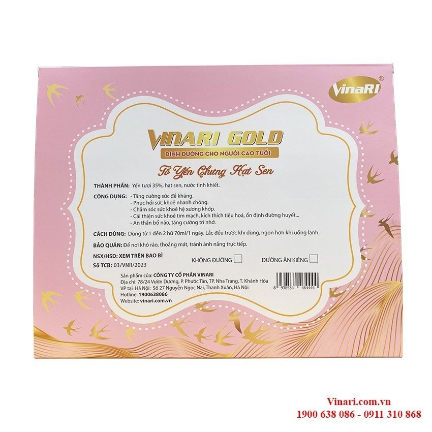 Hộp Yến Sào Chưng Sẵn Hạt Sen VinaRI Gold - Dinh Dưỡng Cho Người Cao Tuổi