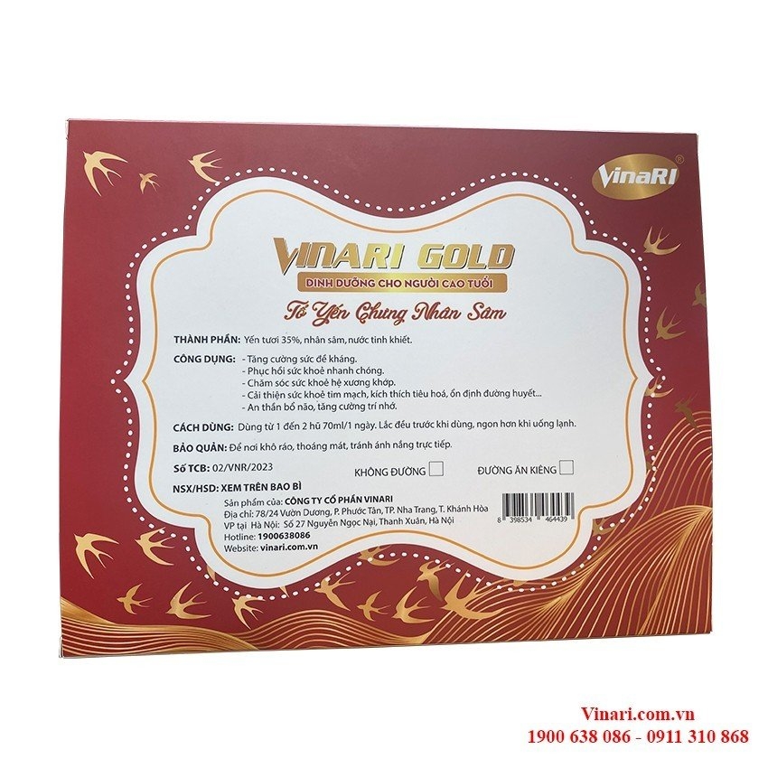 Hộp Yến Sào Chưng Sẵn Nhân Sâm VinaRI Gold - Dinh Dưỡng Cho Người Cao Tuổi