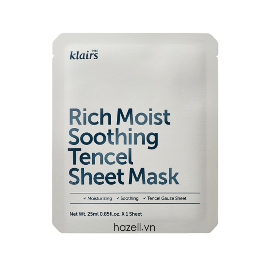 Mặt nạ Dear, Klairs Rich Moist Soothing Tencel Sheet Mask 25ml - HÀNG NHẬP KHẨU