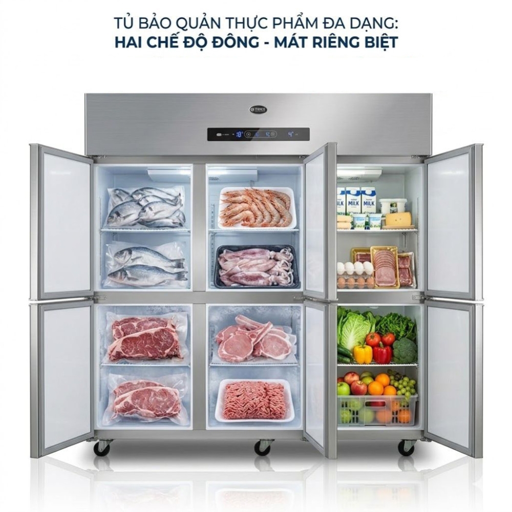 Tủ đông mát 6 cánh inox 2 ngăn lạnh trực tiếp Oucboll BCD-1800 - 990 lít