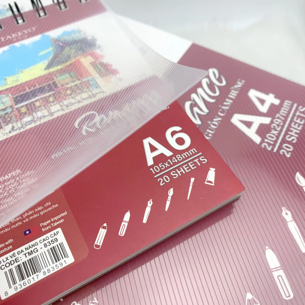 Sổ vẽ màu TAKEYO Romance dạng lò xo dày 300gsm (vân mịn)