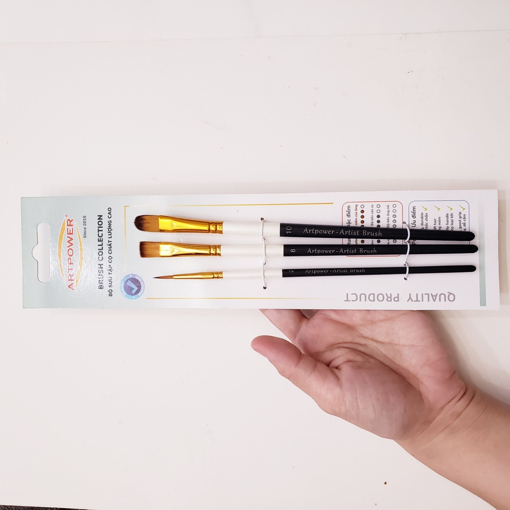 Bộ cọ ARTPOWER (đủ dáng) tập vẽ màu Nước, Acrylic, Gouache tô tượng, đất sét, số hóa