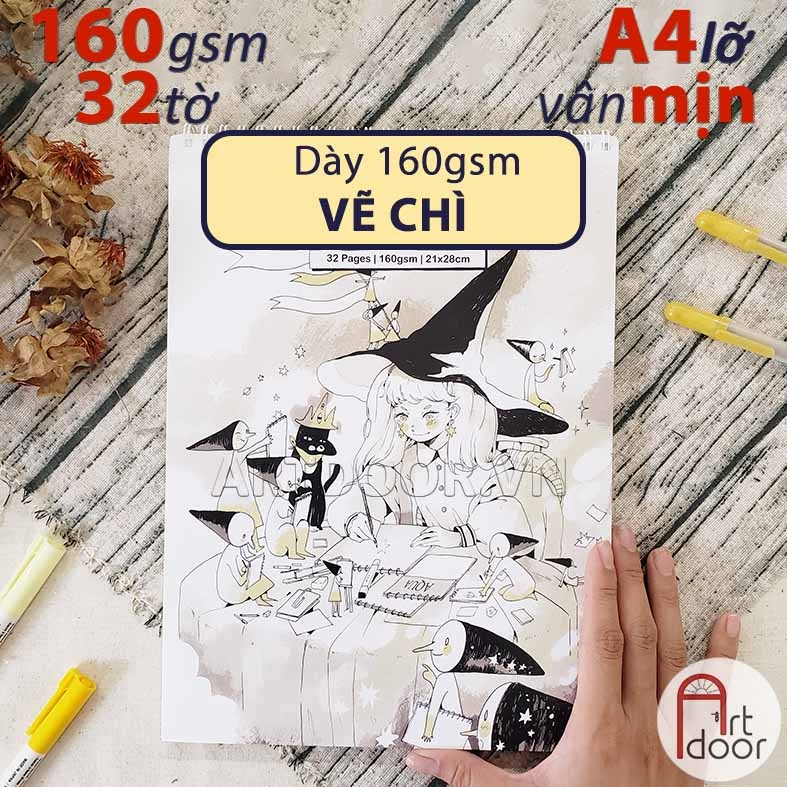 Sổ vẽ chì NABII Ima Sketchbook giấy Ngà mỏng 160gsm khổ Lỡ (vân mịn, 32 tờ)