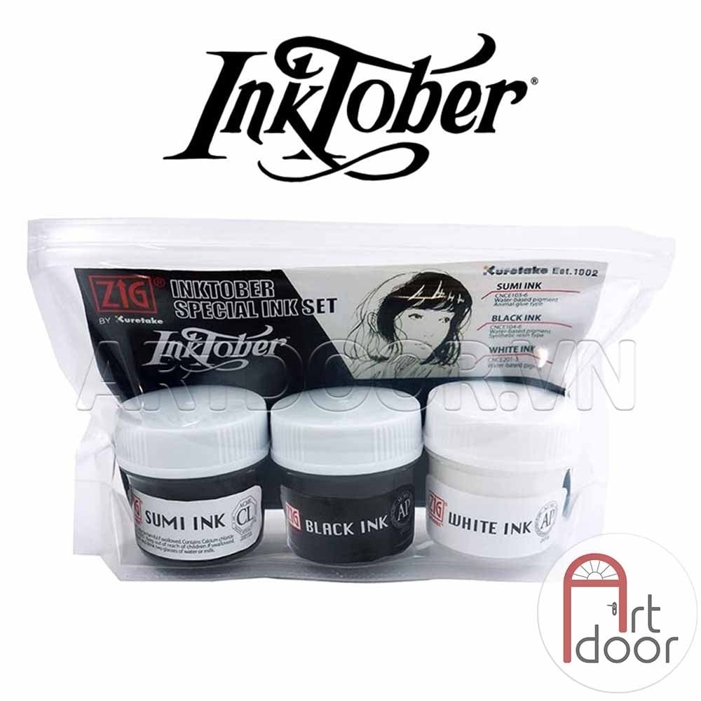 Mực vẽ truyện tranh KURETAKE Zig Inktober nhiều màu (20ml) - [xả kho]