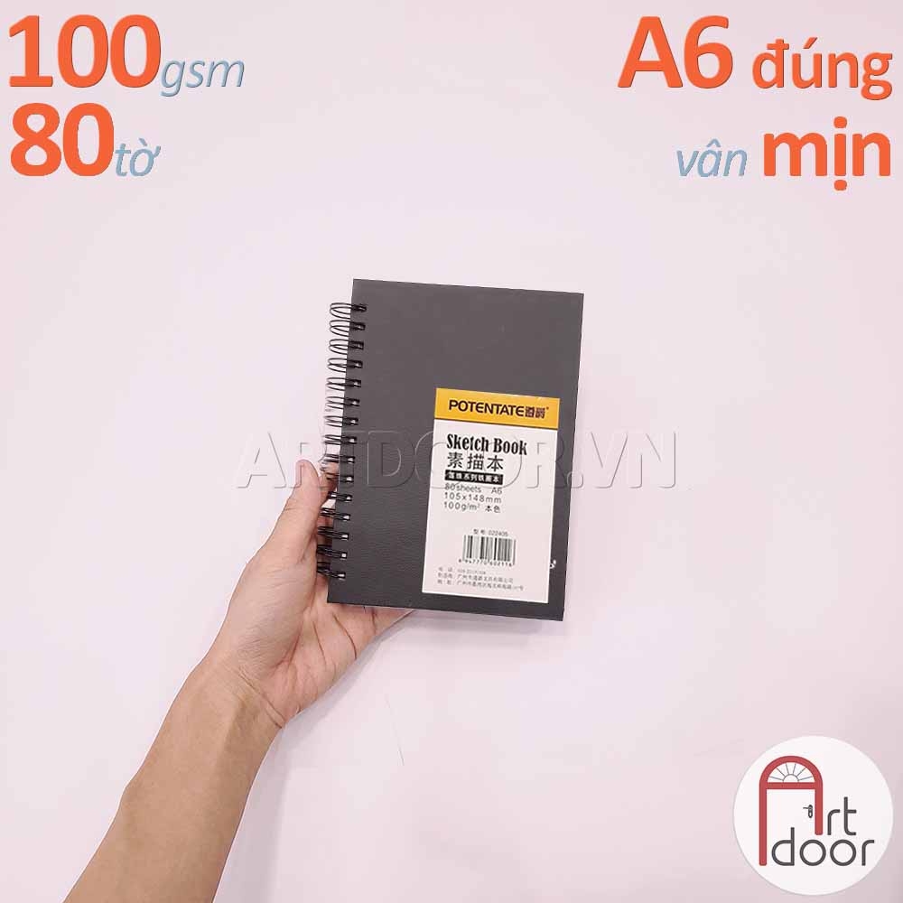 Sổ vẽ chì POTENTATE Bìa Cứng Đen lò xo mỏng 100~140gsm (vân mịn)