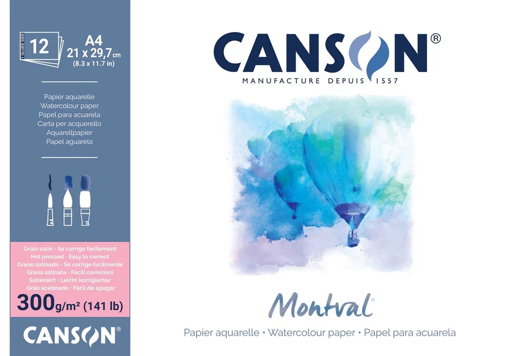 Giấy vẽ màu nước CANSON Pháp Montval nhập khẩu dày 300gsm khổ Đúng (vân mịn/ nổi)