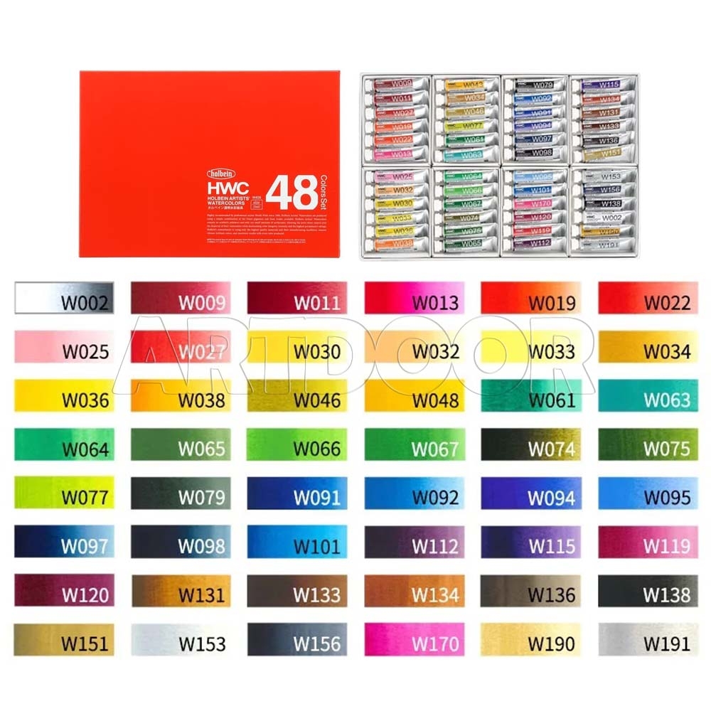 Bộ màu Nước Tuýp HOLBEIN Artist 5ml (hộp giấy) - 48 Màu