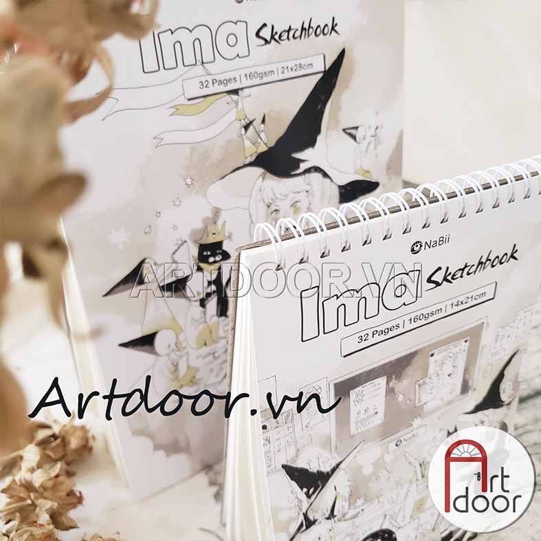 Sổ vẽ chì NABII Ima Sketchbook giấy Ngà mỏng 160gsm khổ Lỡ (vân mịn, 32 tờ)