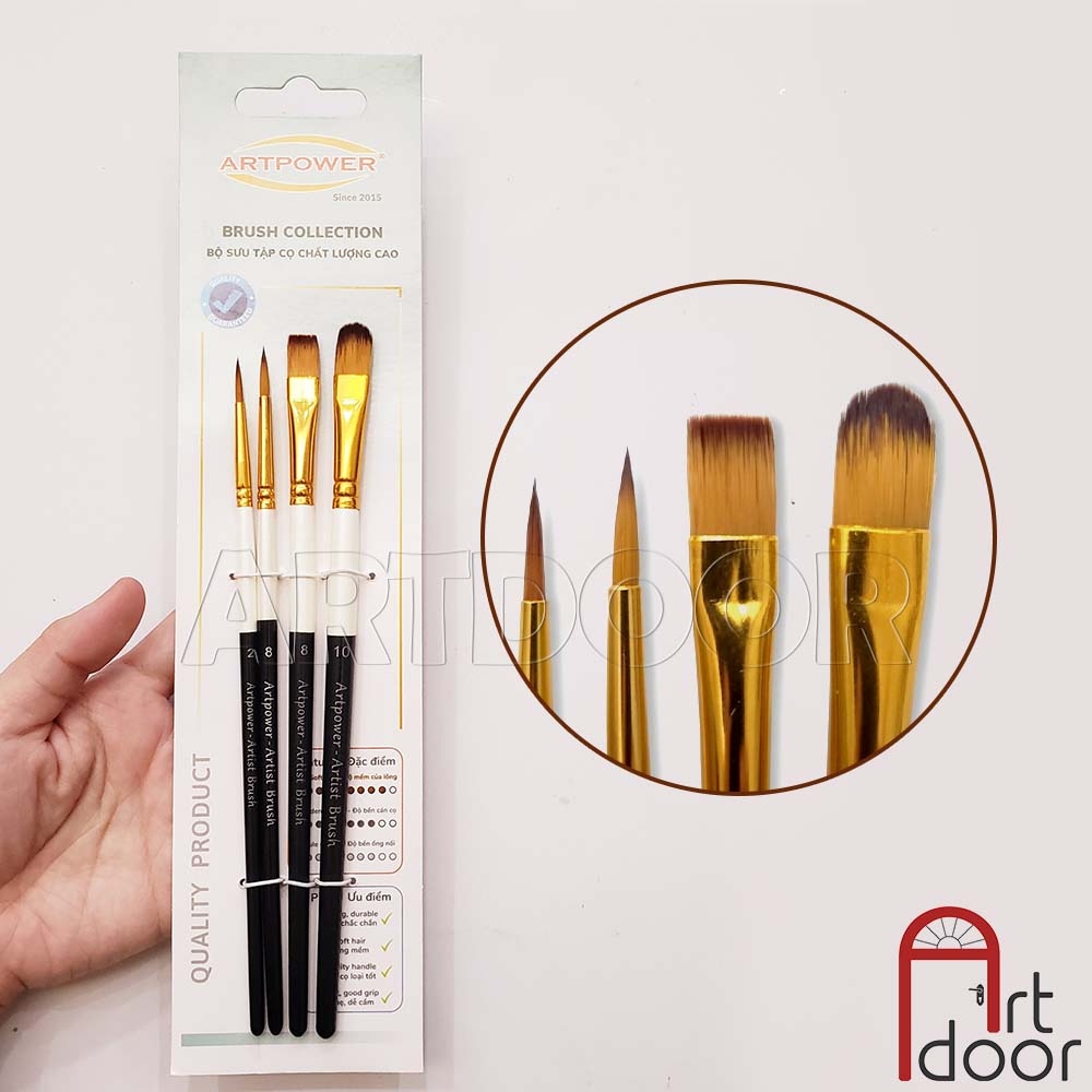 Bộ cọ ARTPOWER (đủ dáng) tập vẽ màu Nước, Acrylic, Gouache tô tượng, đất sét, số hóa