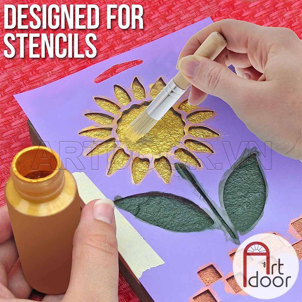 Bộ cọ vẽ đầu Dậm ART SECRET Stencil lông Lợn cứng (5 cây) - [xả kho]