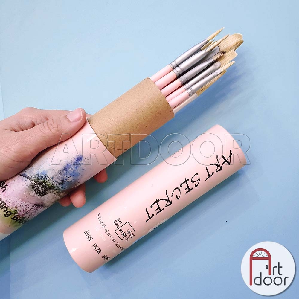 [HÀNG LỖI, THANH LÝ] Bộ cọ vẽ Acrylic ART SECRET kèm ống hồng (10 cây)