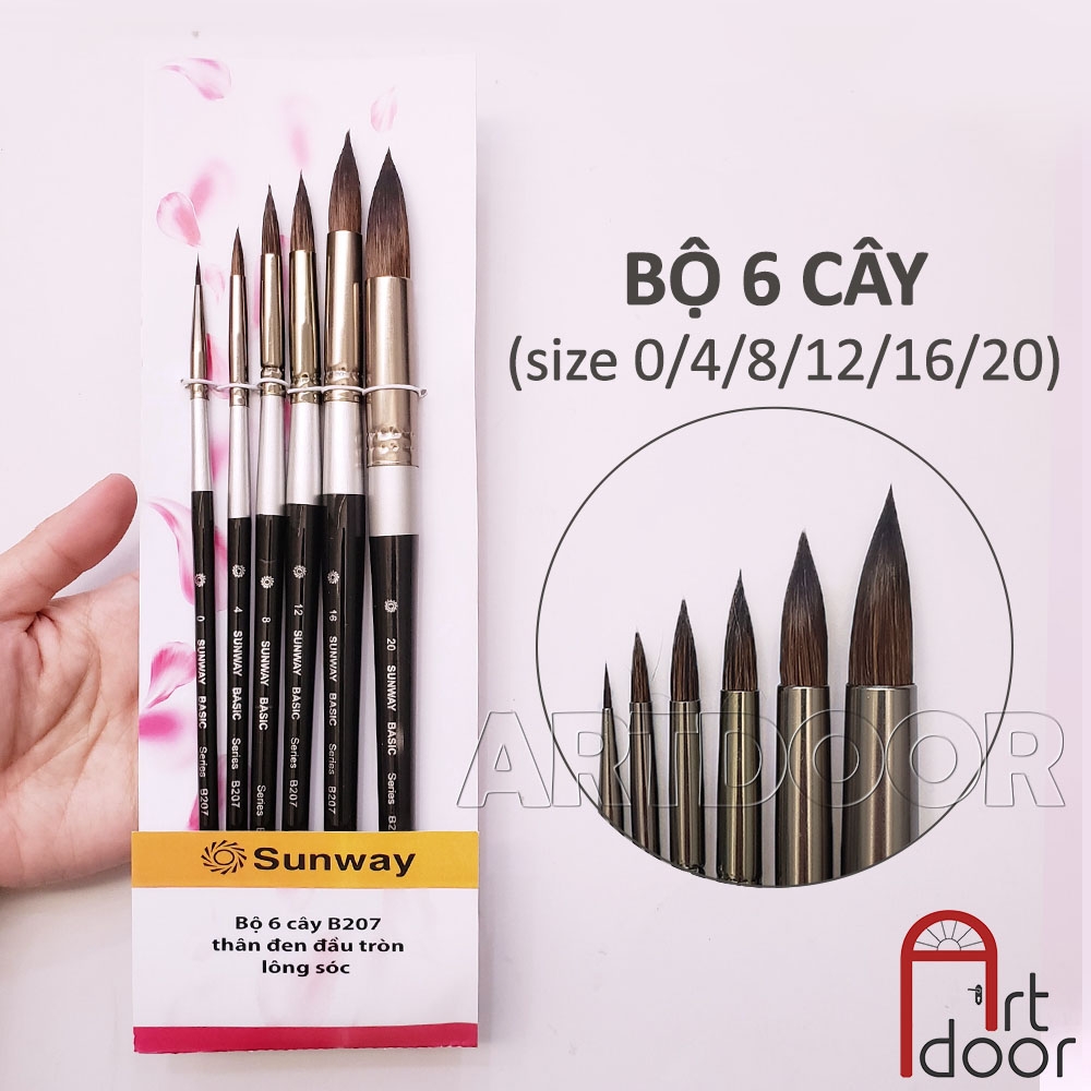 Bộ cọ vẽ màu nước SUNWAY Basic lông Sóc Mix