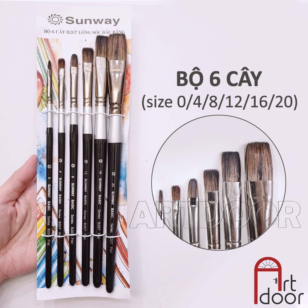 Bộ cọ vẽ màu nước SUNWAY Basic lông Sóc Mix