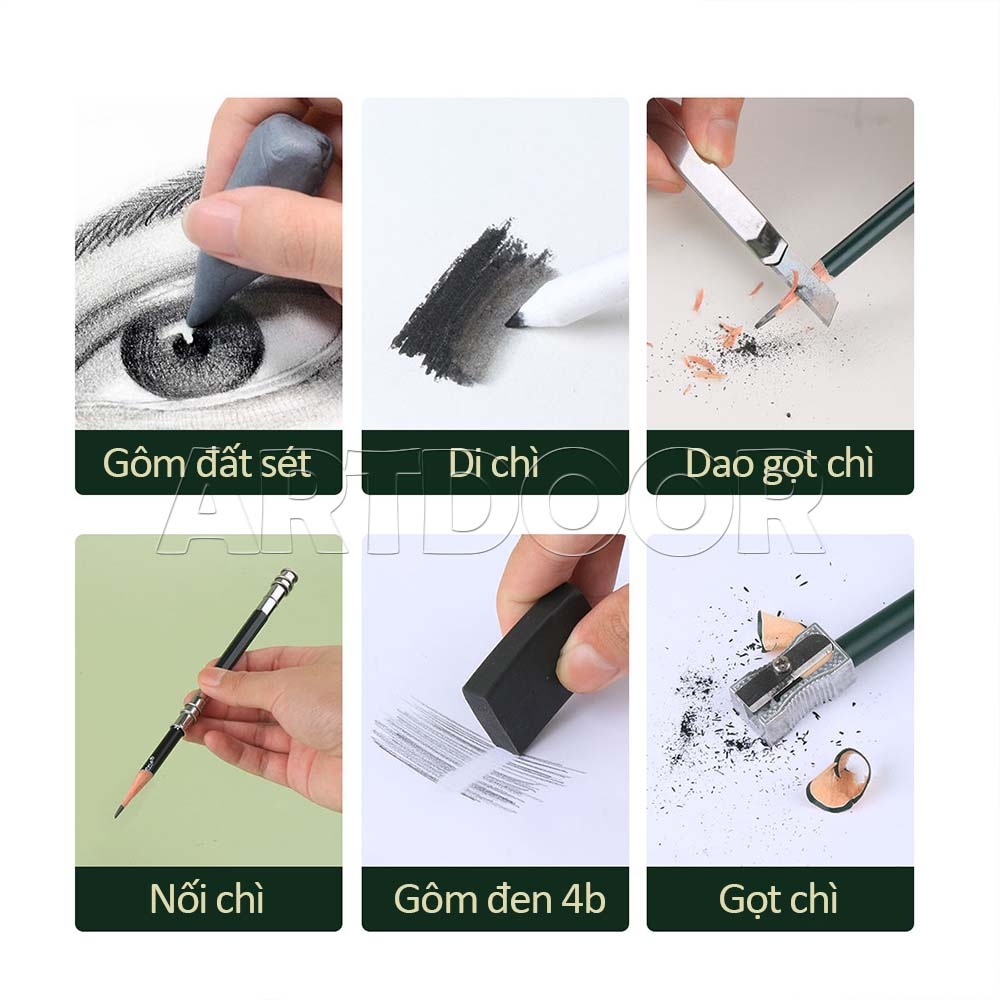 Bộ dụng cụ vẽ chì GIORGIONE truyền thần chuyên nghiệp 19 món (hộp thiếc)