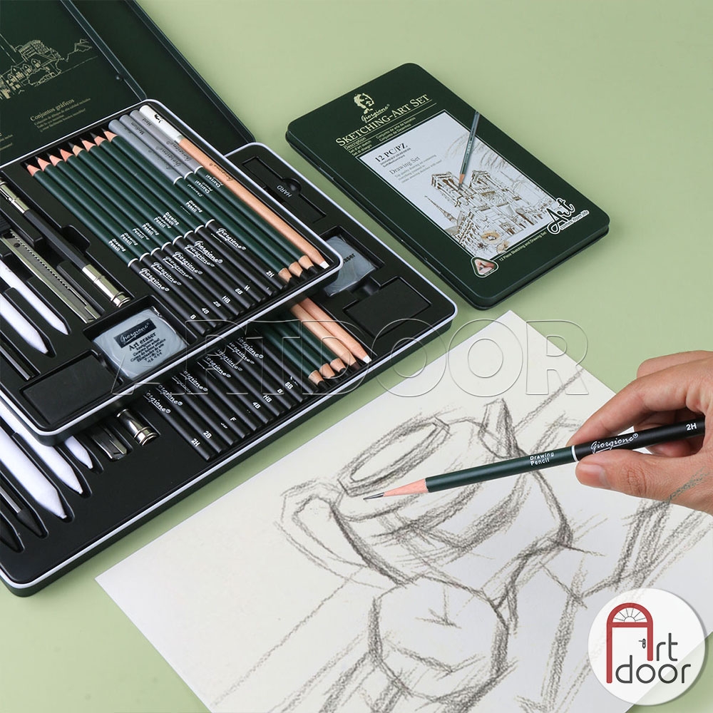 Bộ dụng cụ vẽ chì GIORGIONE vẽ truyền thần chuyên nghiệp 19 món (hộp thiếc)