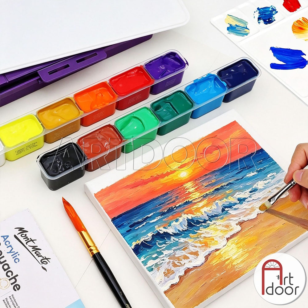 Bộ màu Acrylic Gouache MONT MARTE Signature dạng pan 30ml (hộp nhựa) -  12 màu