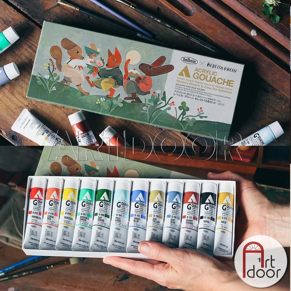 Bộ màu Acrylic Gouache Tuýp HOLBEIN Rebecca Green's Limited 12 màu 20ml (hộp giấy)