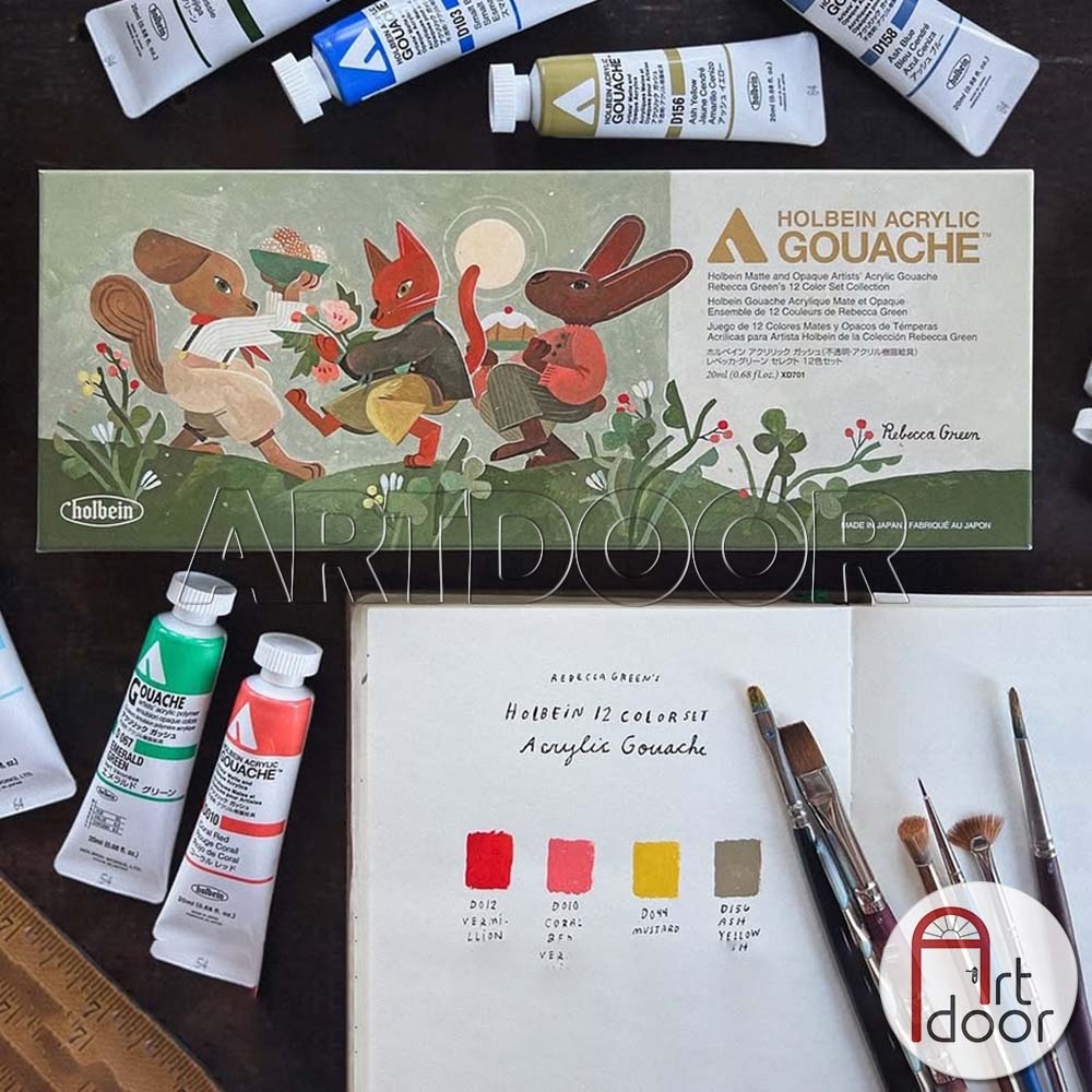 Bộ màu Acrylic Gouache Tuýp HOLBEIN Rebecca Green's Limited 12 màu 20ml (hộp giấy)