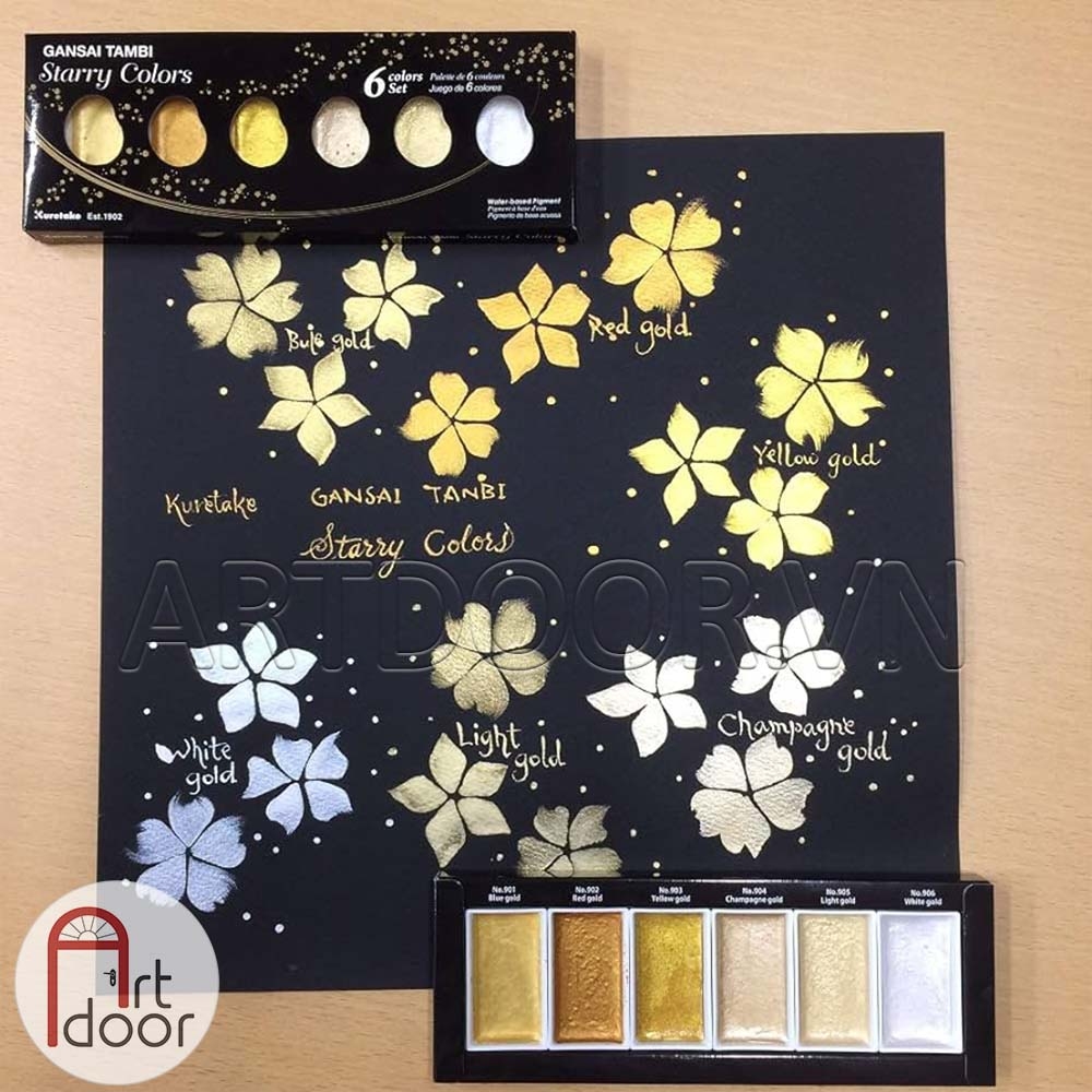 Bộ màu Nước Nén Nhũ GANSAI TAMBI Starry  (hộp giấy) - 6 Màu