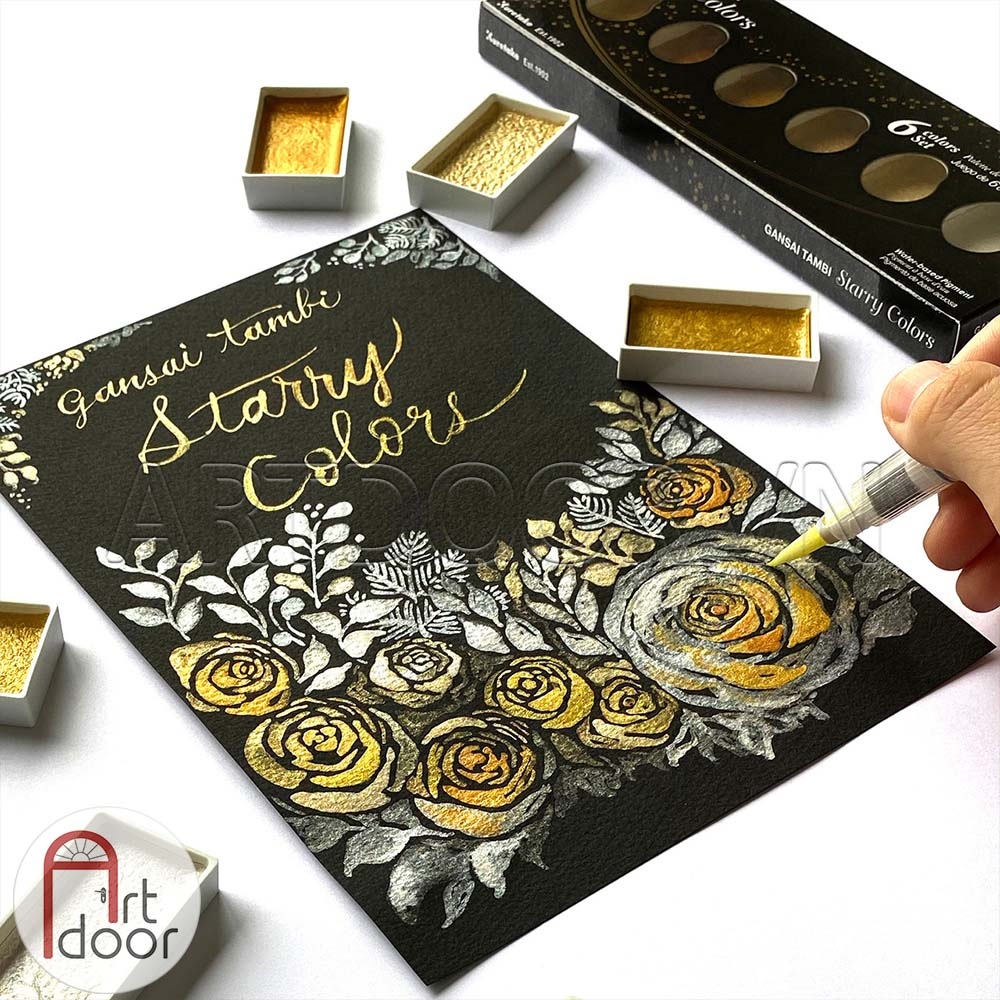 Bộ màu Nước Nén Nhũ GANSAI TAMBI Starry  (hộp giấy) - 6 Màu