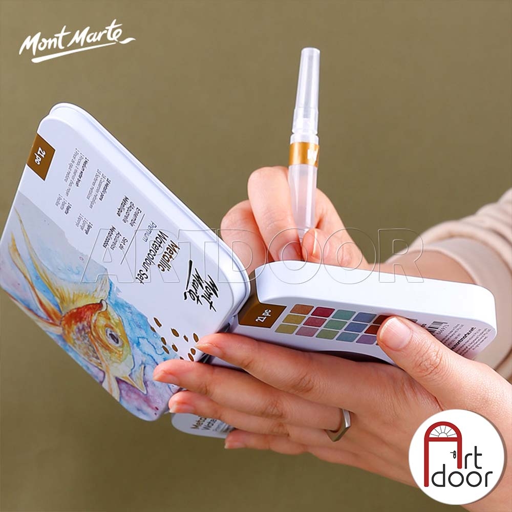 Bộ màu Nước Nhũ MONT MARTE Cake set 21 món (hộp thiếc)