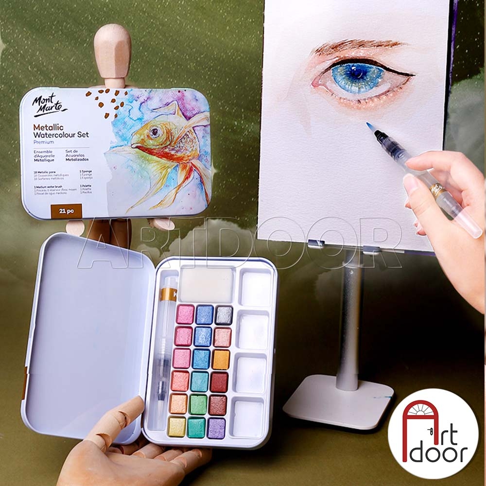 Bộ màu Nước Nhũ MONT MARTE Cake set 21 món (hộp thiếc)