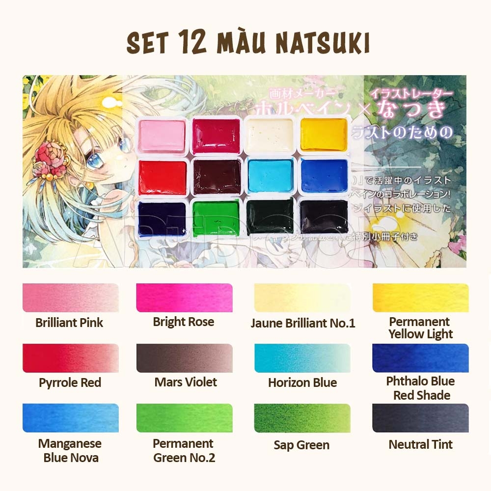 Pocket màu Nước HOLBEIN Artist 12/ 24 màu dạng pan chiết 0.5~1ml (hộp nhựa)