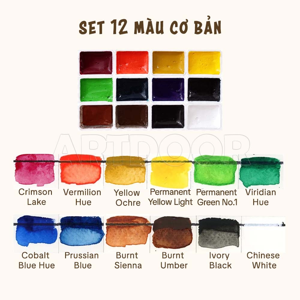Pocket màu Nước HOLBEIN Artist 12/ 24 màu dạng pan chiết 0.5~1ml (hộp nhựa)